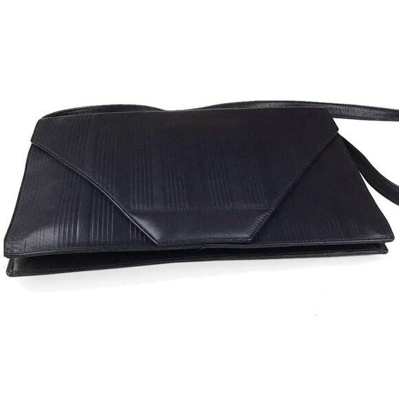 Gianni Versace Vintage Black Ribbed Leather Convertible Shoulder Bag - Picture 3 of 15